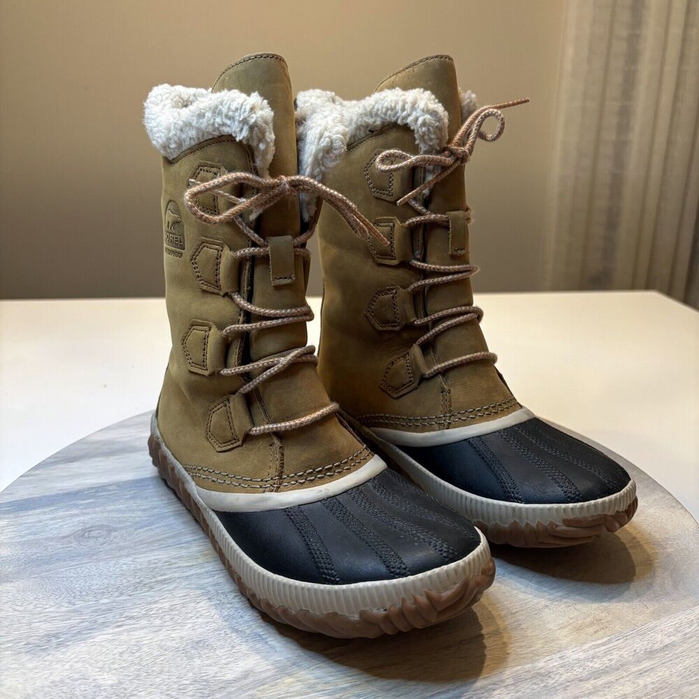 SOREL Women's Leather Rubber Waterproof Tan & Black Snow Boots NL3146-286 Sz 6.5